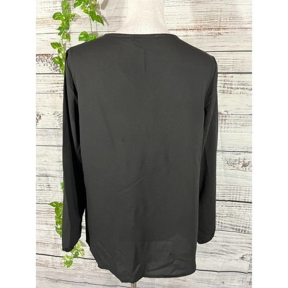 Nine West Tunic Blouse size Small Black Sheer Classic Career Church Modest Slim - Picture 8 of 9